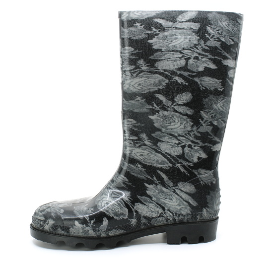 Dámské holínky s ornamenty růží, černo-bílé